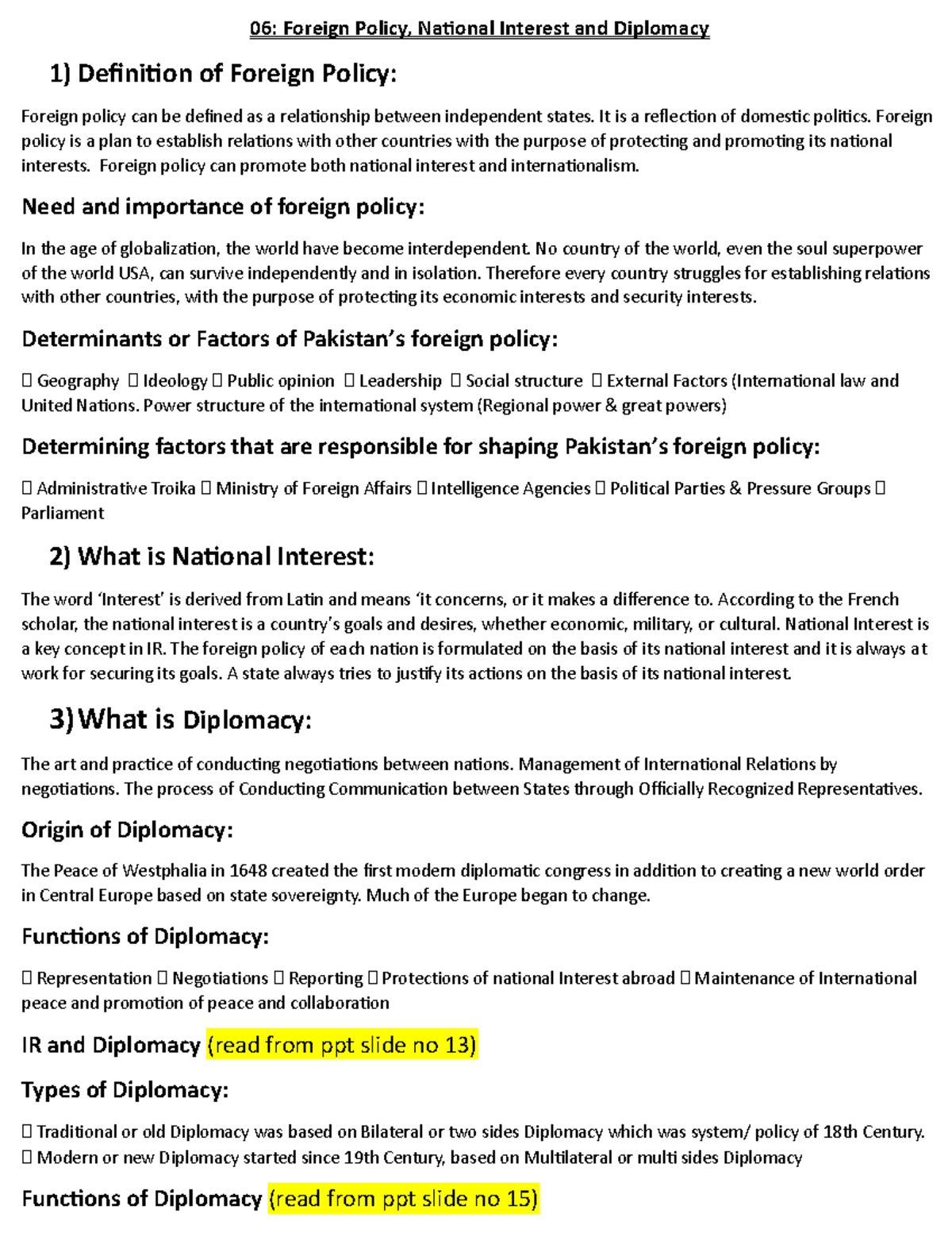 IR 206 Final Exam Notes: Foreign Policy, National Interest & Diplomacy ...