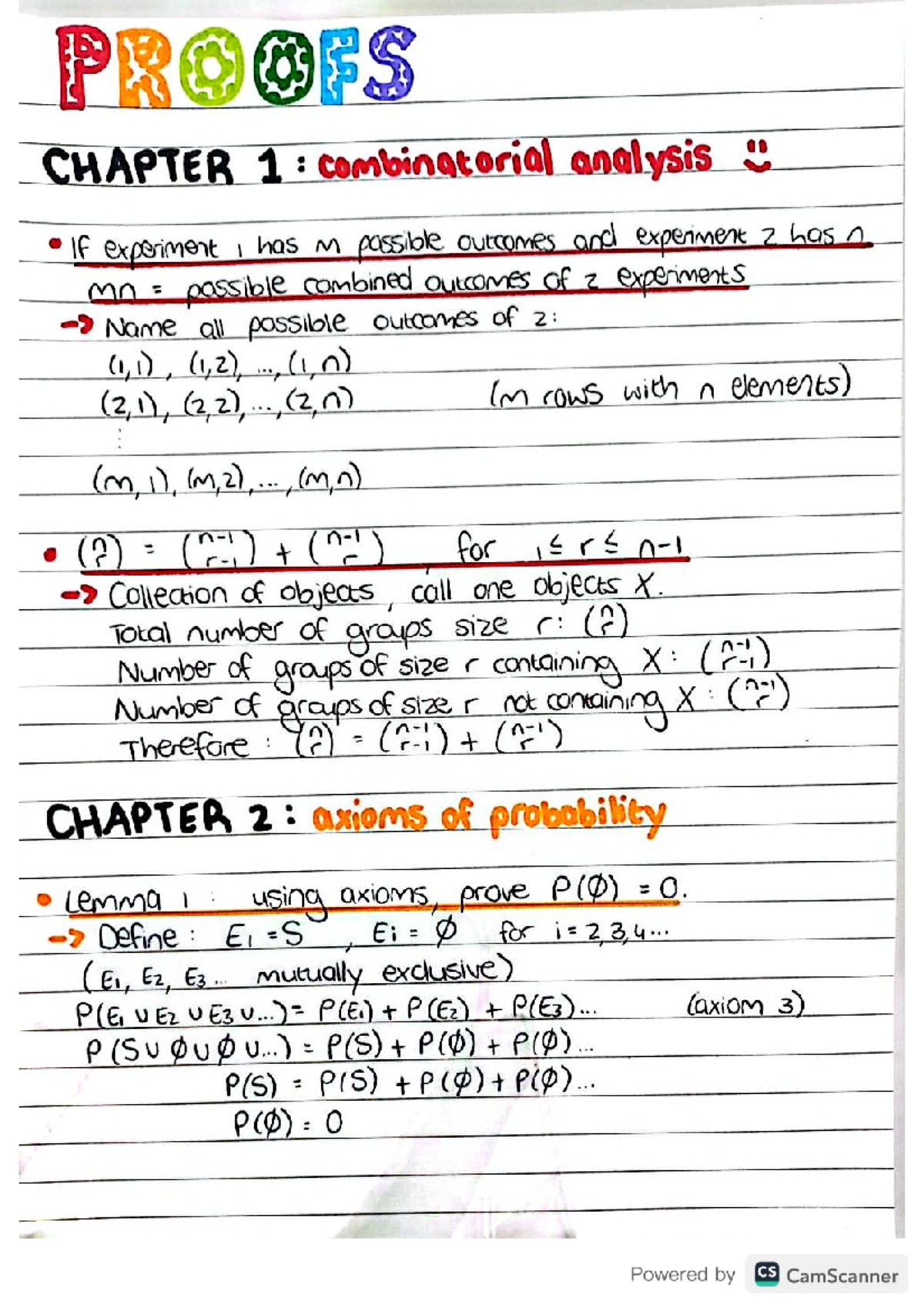 Prob Stats Proofs: Combinatorial Analysis & Probability Axioms - Studocu