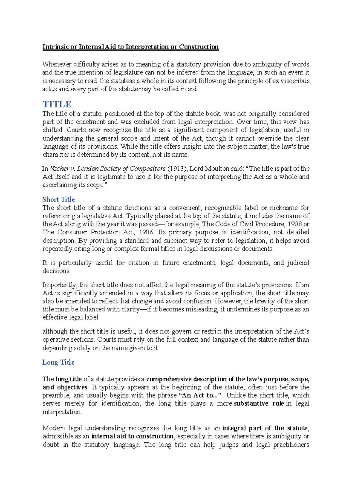 IOS 2 - Lecture Notes on Statutory Interpretation Aids - Studocu