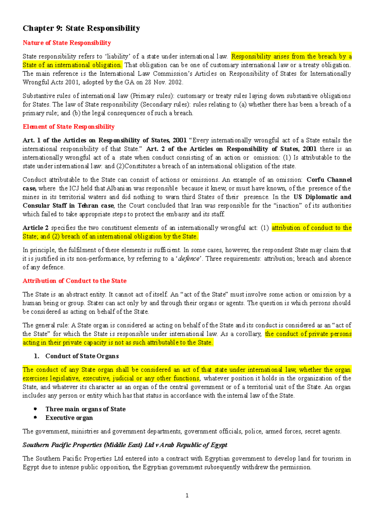 Chapter 9 State Responsibility - Chapter 9: State