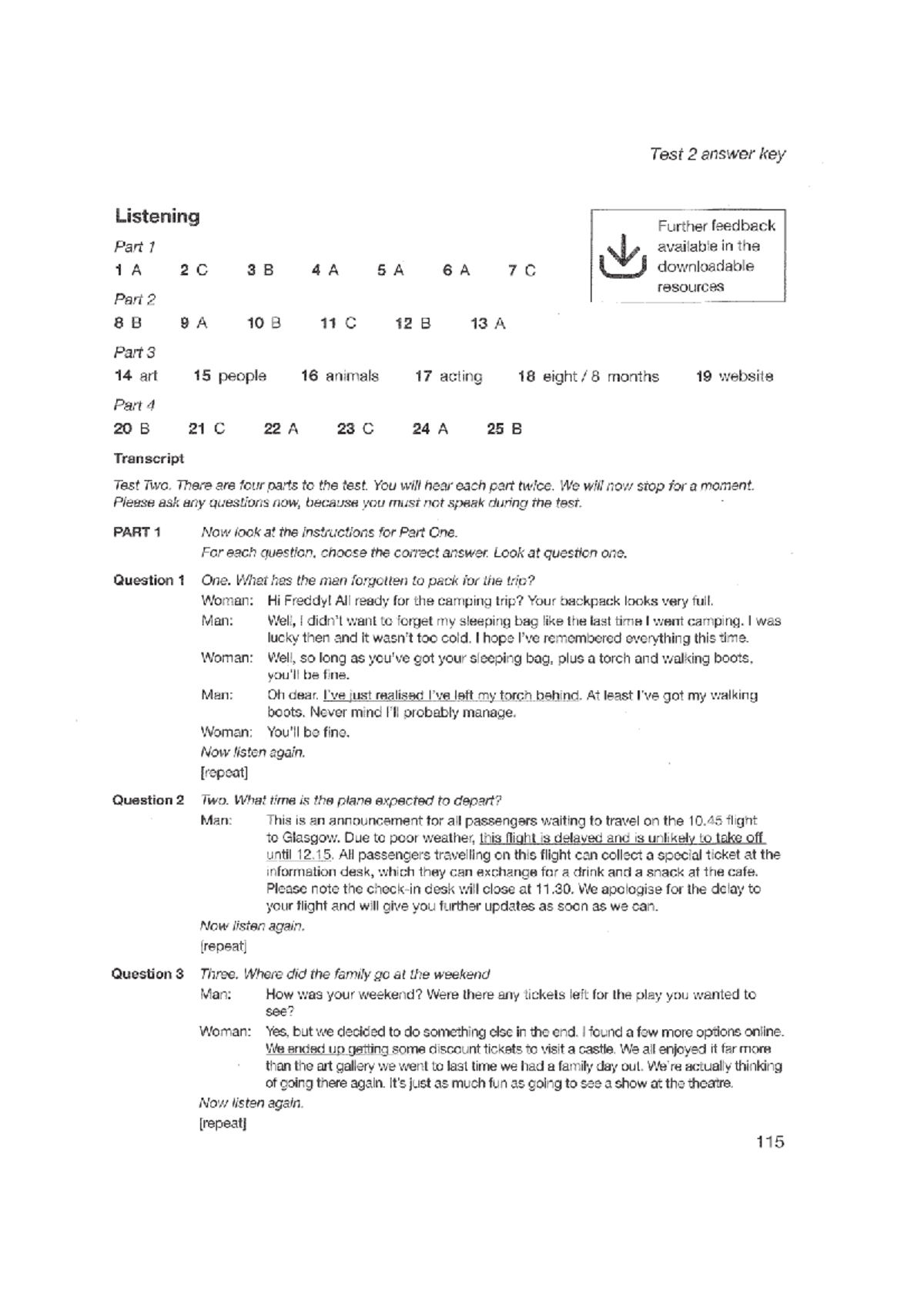 Test 2 Answer Key: Listening Feedback & Transcript - Studocu