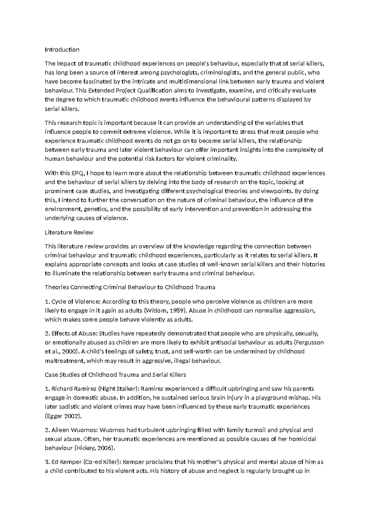 EPQ Final Project: The Link Between Childhood Trauma & Serial Killers ...