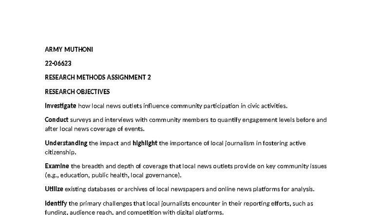 ARMY Muthoni Research Methods Assignment 2: Local News Impact on Civic ...