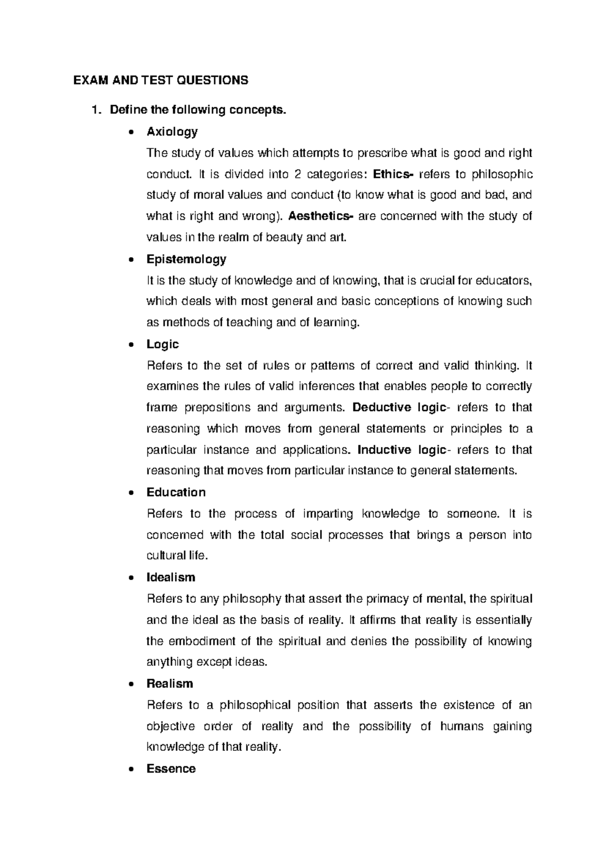 HFED 012 EXAM PREP: Key Concepts in Education Philosophy and Theory - Document Preview