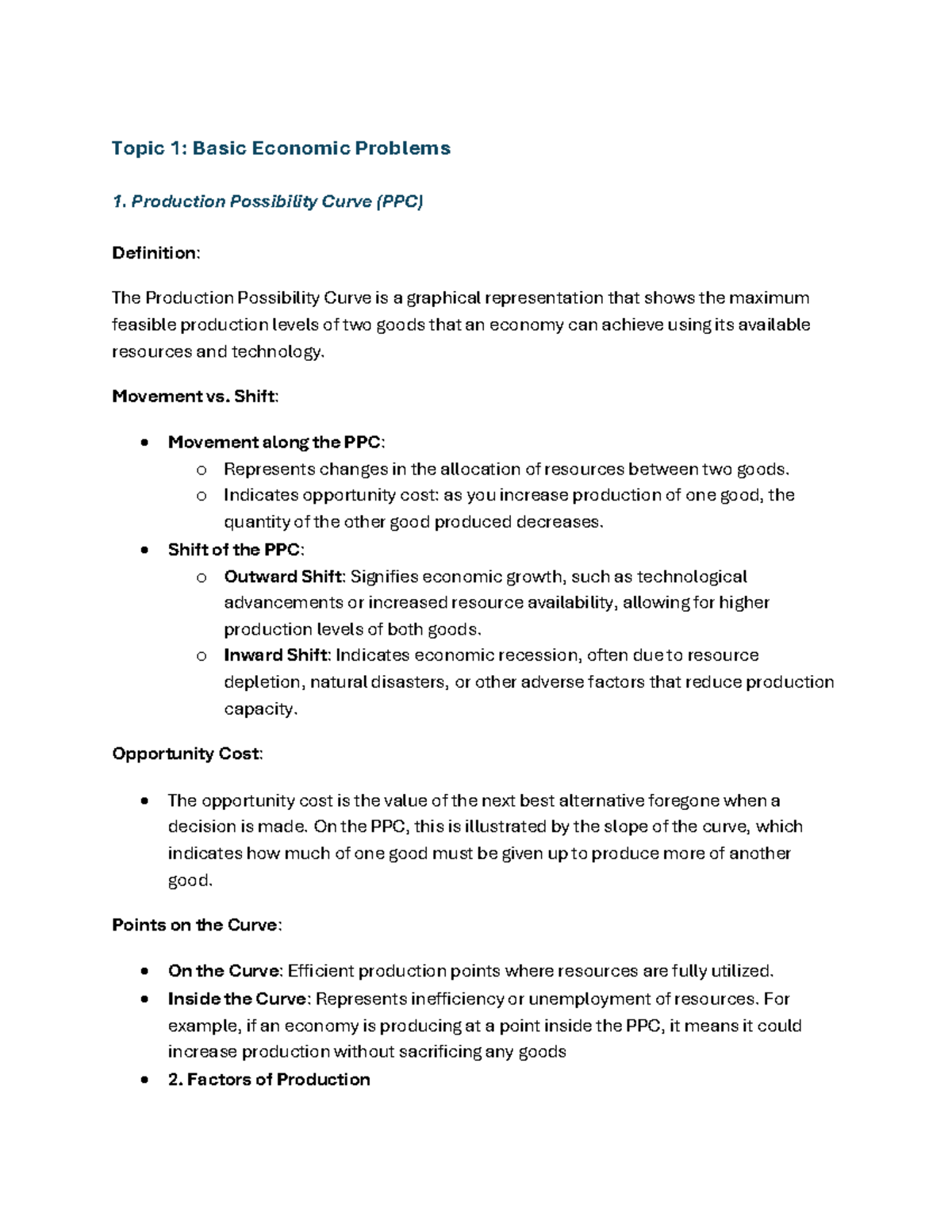 Economic Notes - O Level: Basic Economic Problems and Concepts - Studocu
