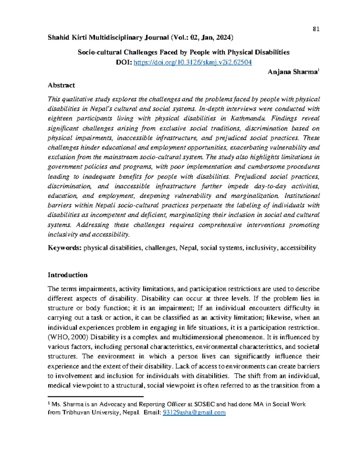 Challenges Faced by People with Physical Disabilities in Nepal: A ...