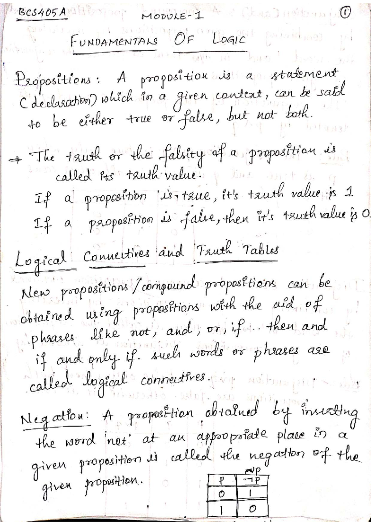 MAT 405: Fundamentals of Logic - Module 1 Notes - Studocu