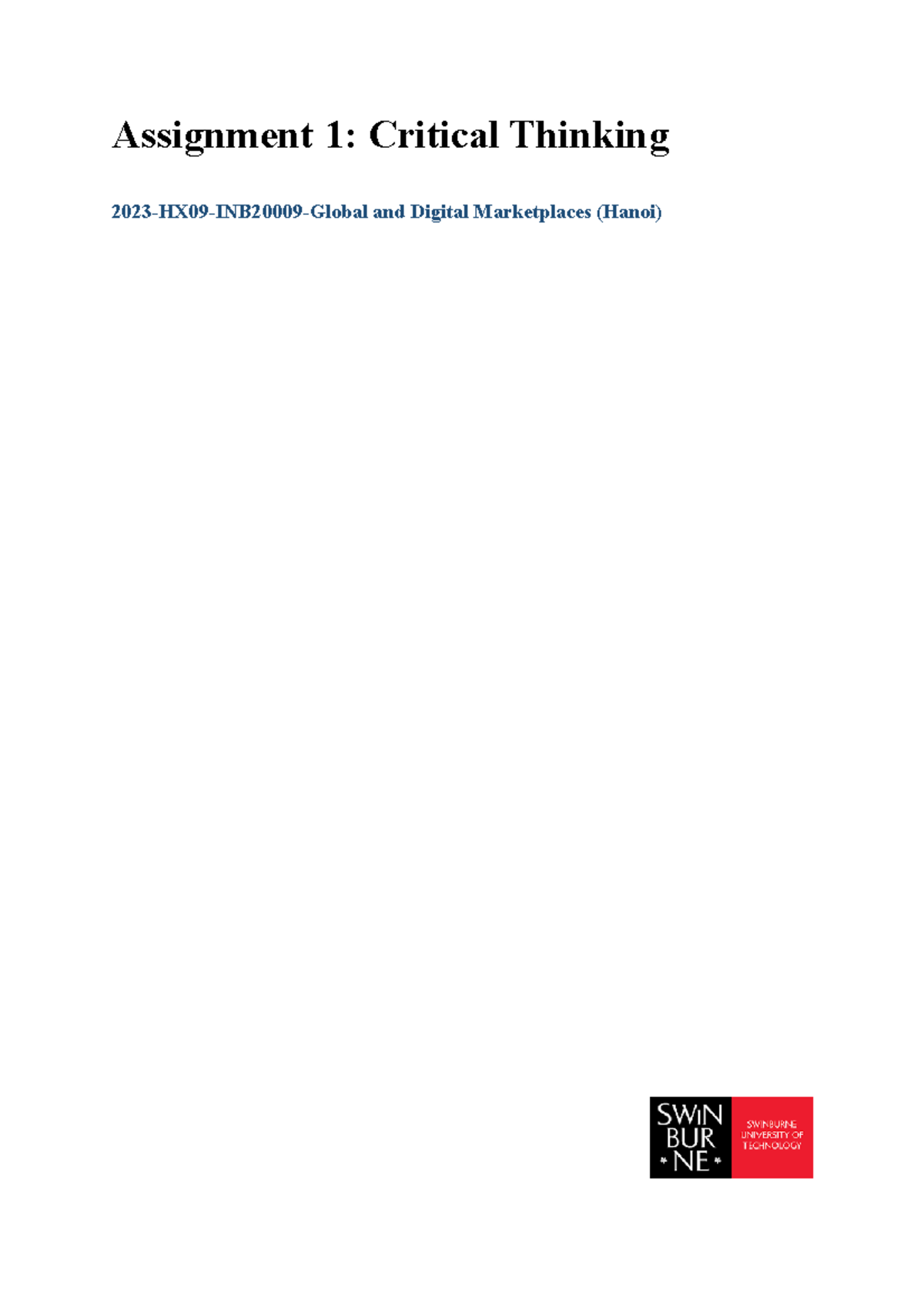 Assignment 1 Critical Thinking - Assignment 1: Critical Thinking 2023 ...