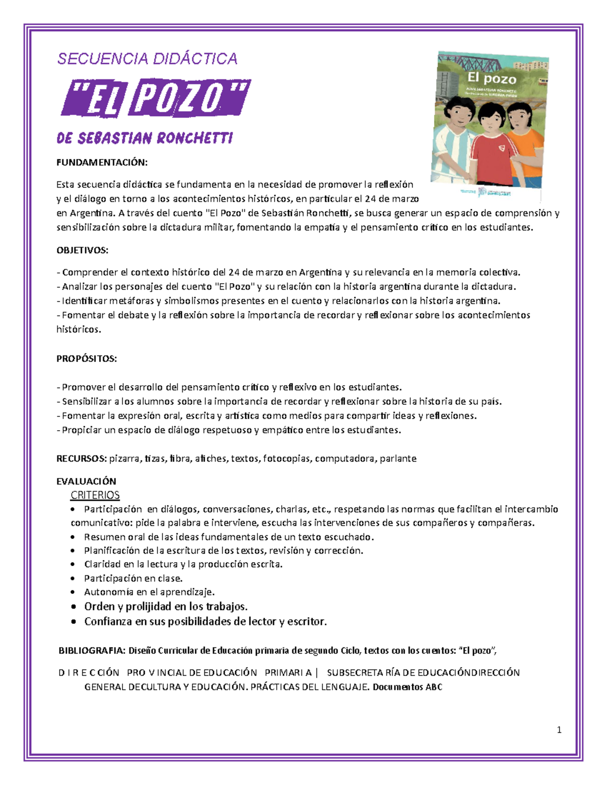 Secuencia Didáctica: "El Pozo" - Comprensión Histórica y Reflexión    - Document Preview