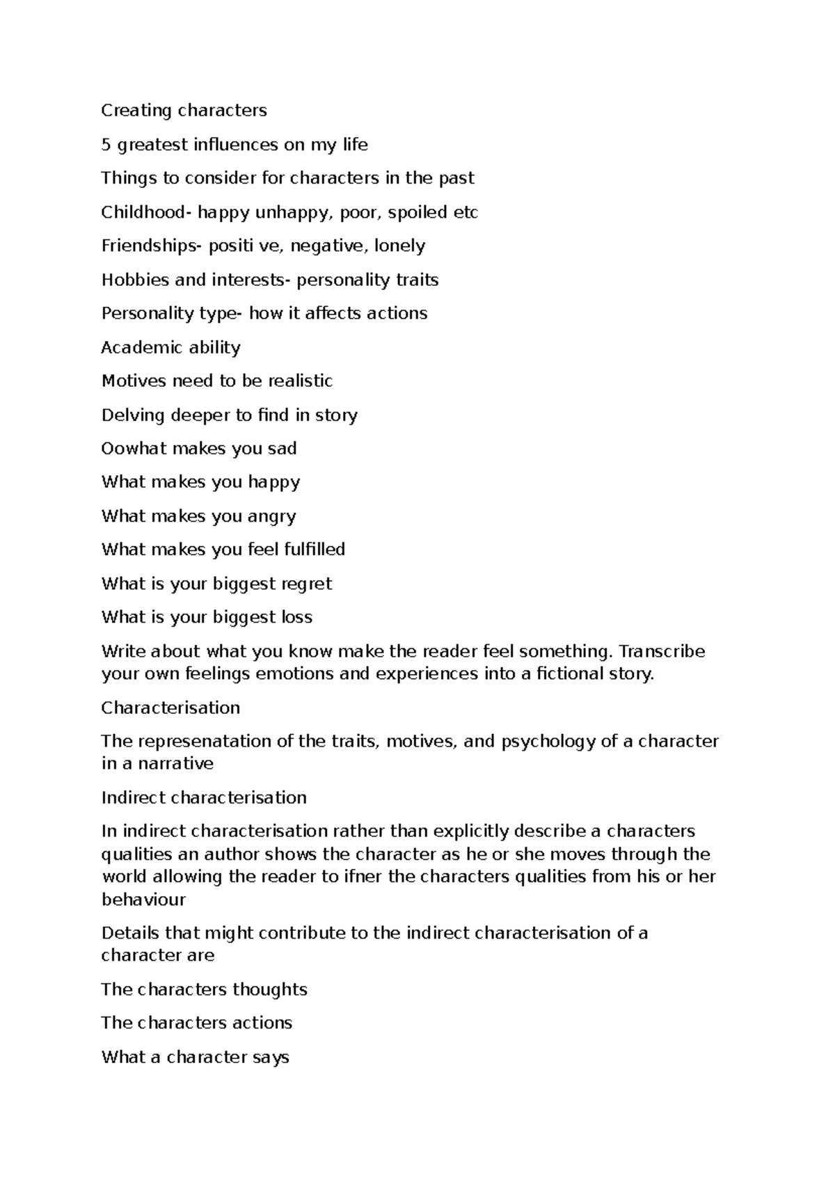 Creating Characters: Influences, Traits, and Indirect Characterization ...