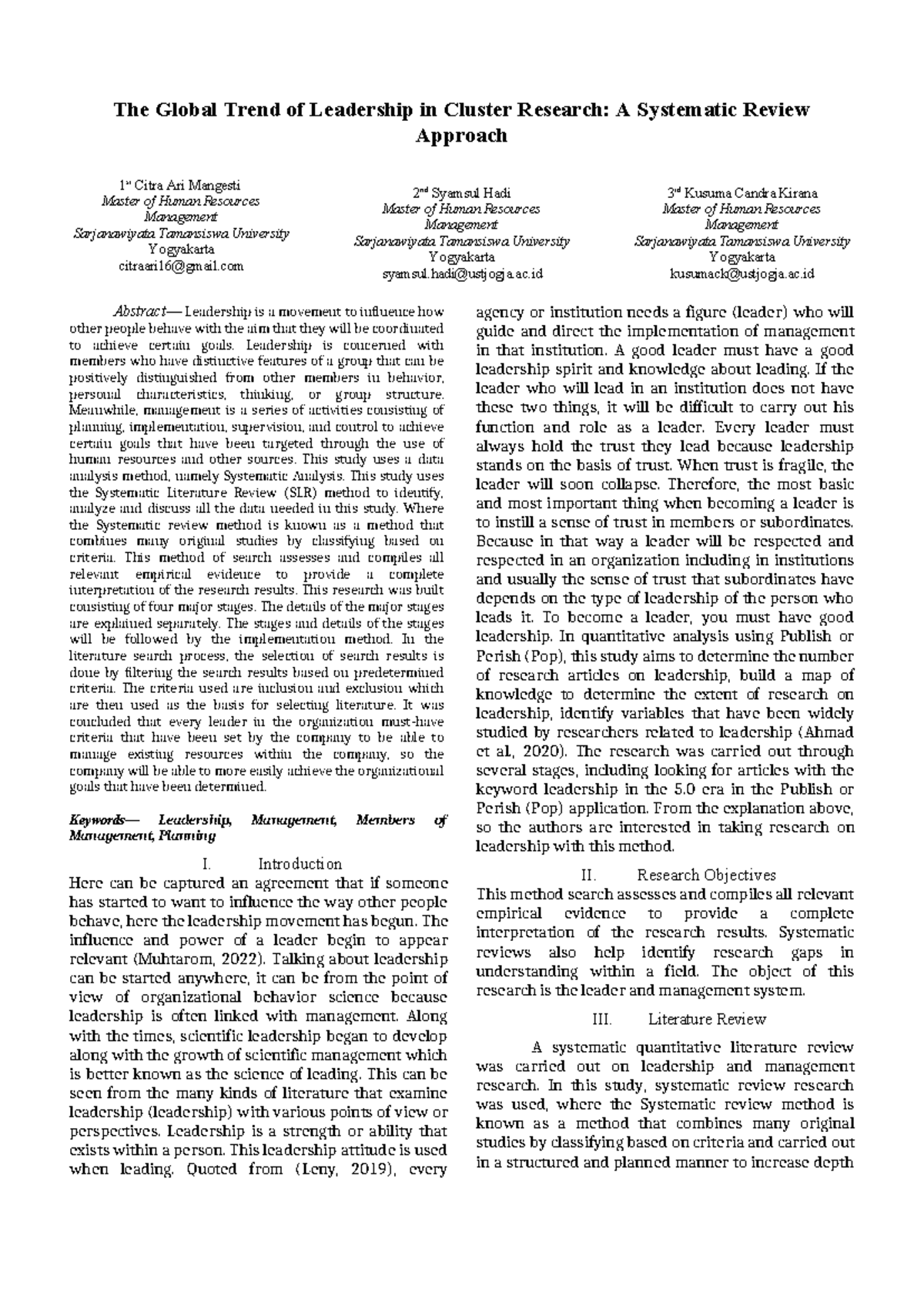 Systematic Review of Leadership Trends in Management Research (HRM 2023 ...