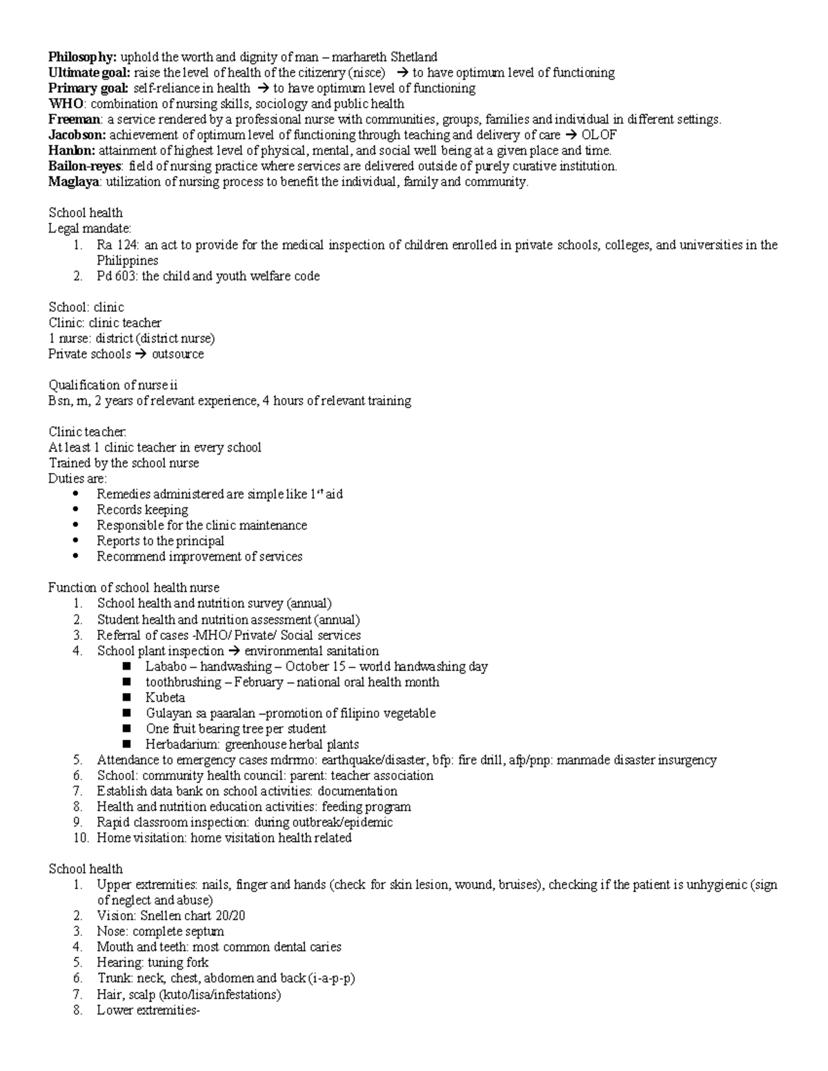 FINAL COACHING NOTES ON SCHOOL AND OCCUPATIONAL HEALTH CHN - Studocu