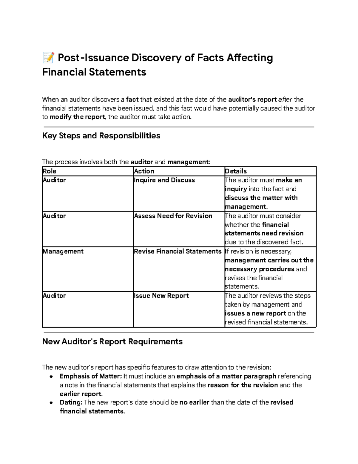 Audit Notes: Discovery of Facts Affecting Financial Statements - Studocu