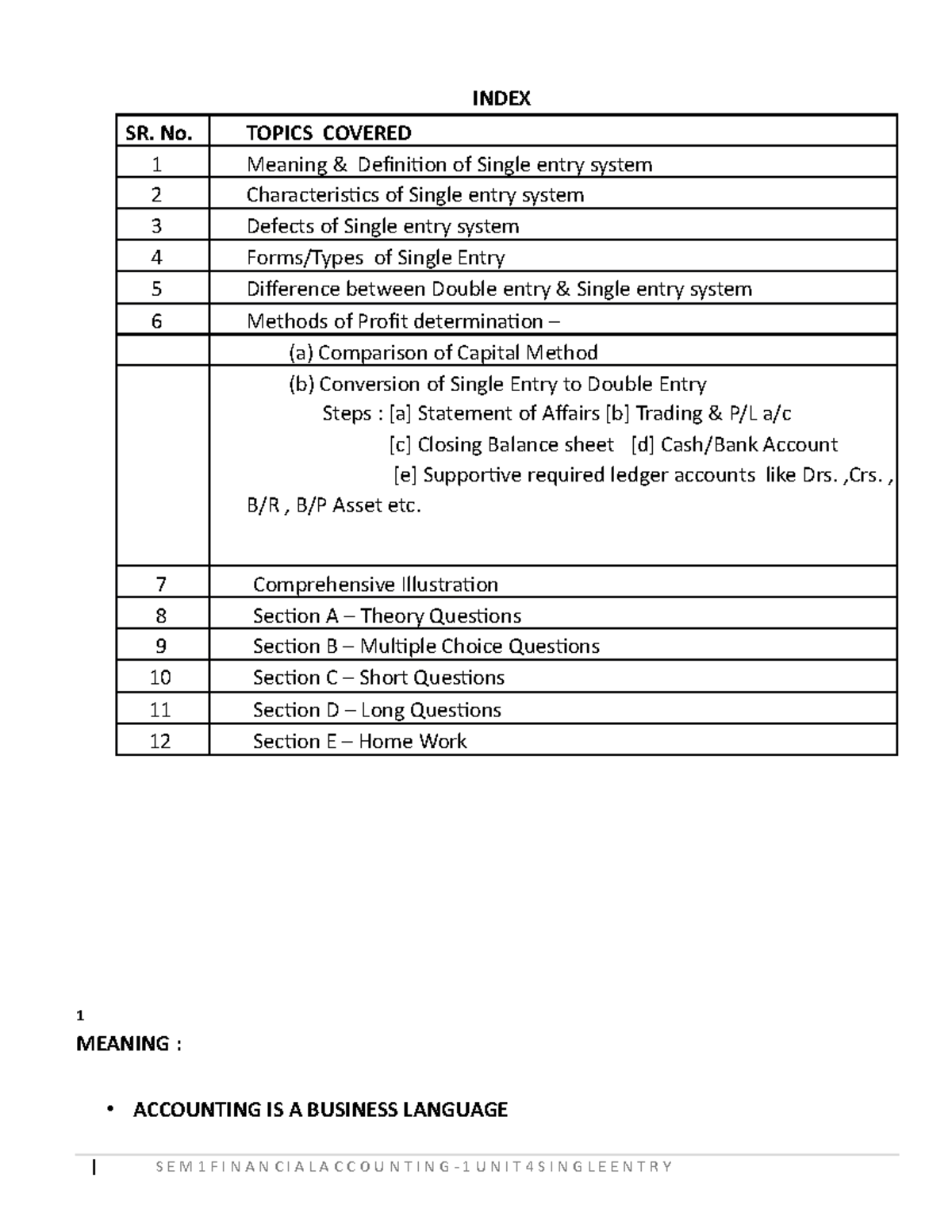 Sem1 FA1 Unit 4 Detailed Study on the Single Entry System Notes - Studocu