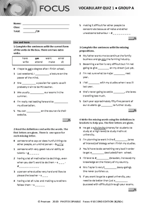 Focus 4 2E Grammar Quiz Unit 1.2 for Group B Students - Studocu