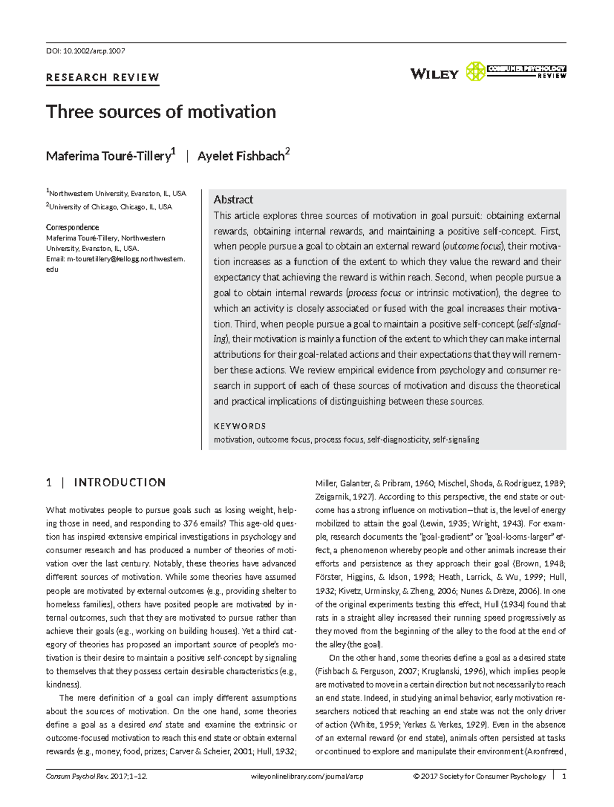 Consumer Psychology Review: Exploring Three Sources of Motivation - Studocu