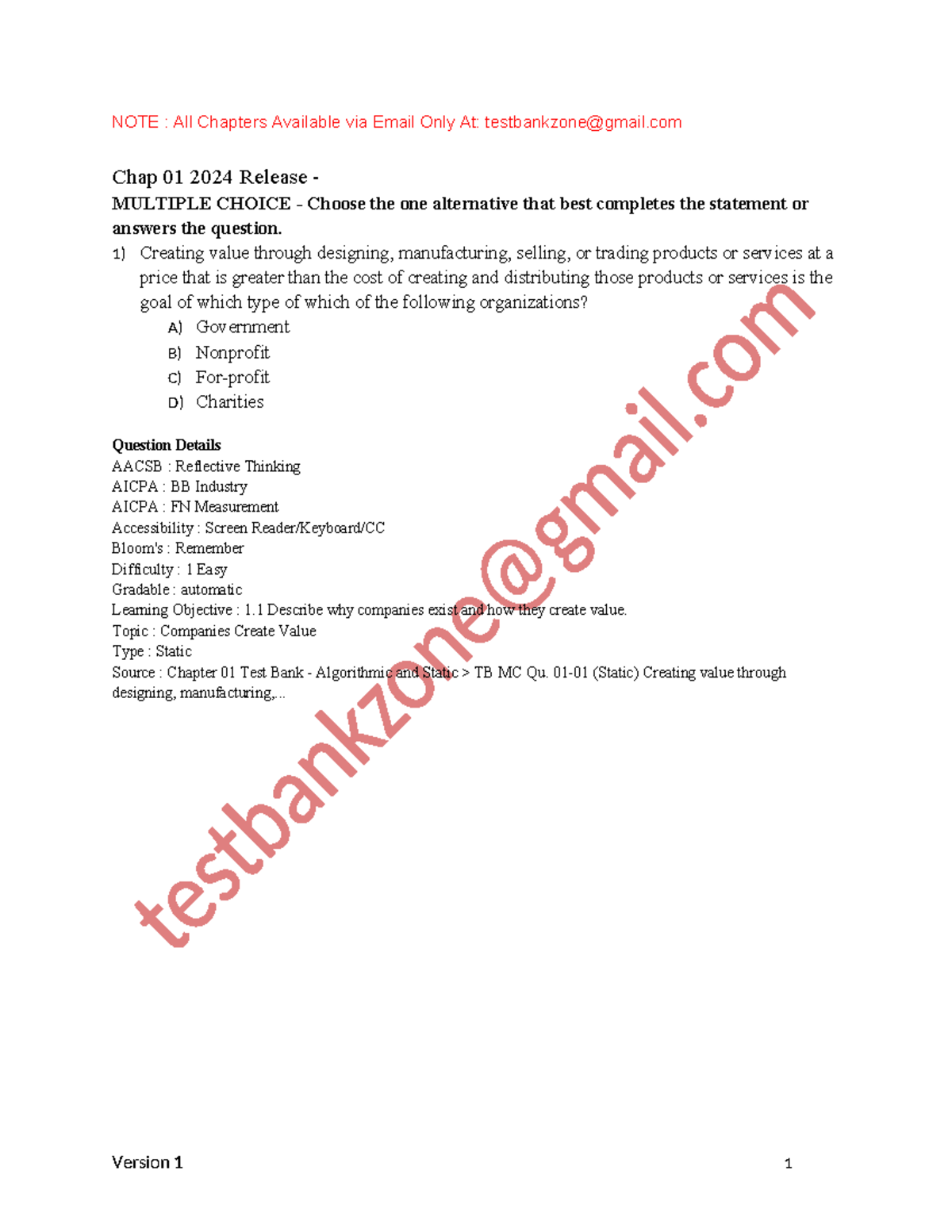 Test Bank for Cost Accounting (ACCT 2024) - Chapter 1 Solutions and ...