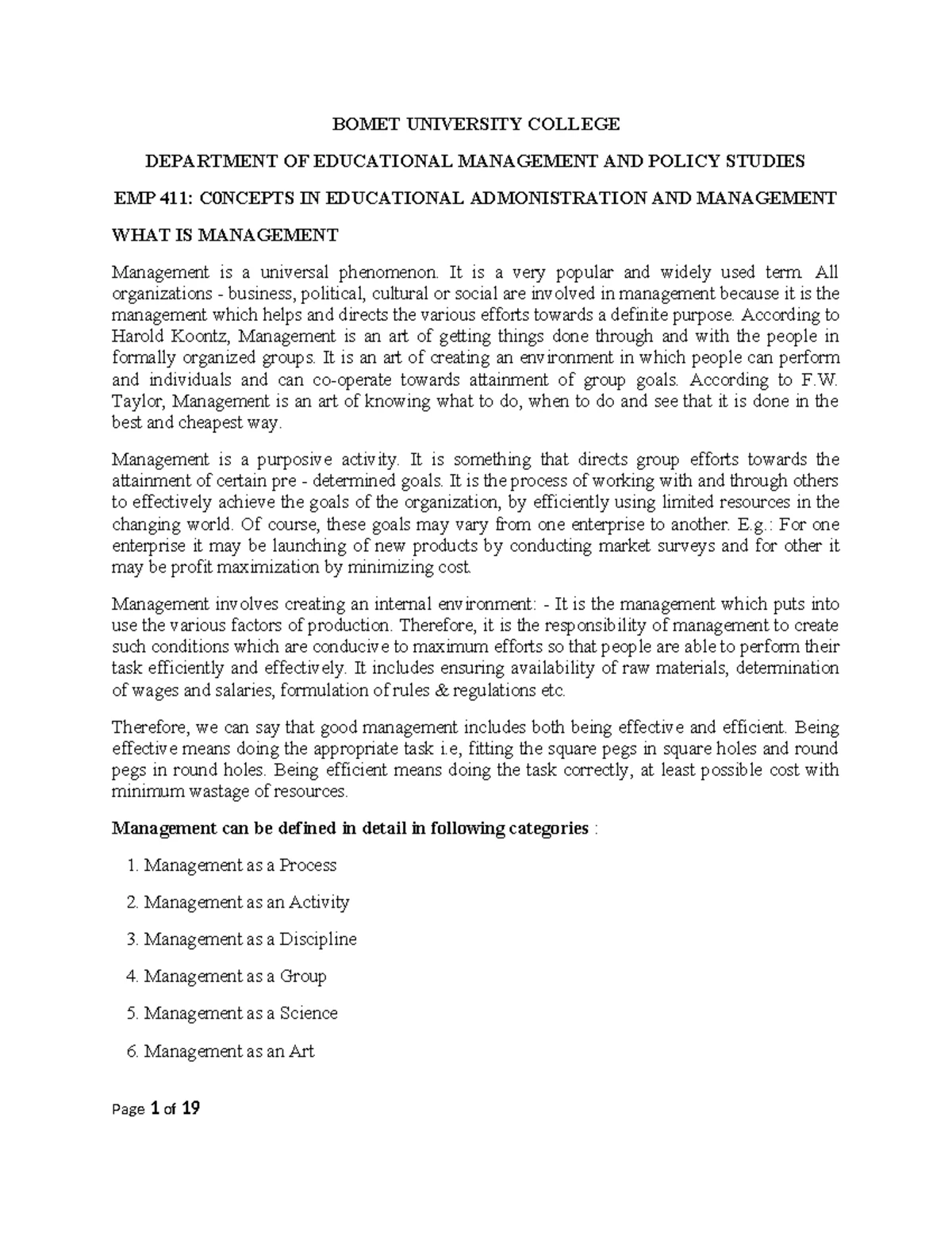Principles of Management Notes - Introduction & Functions (POM 101 ...