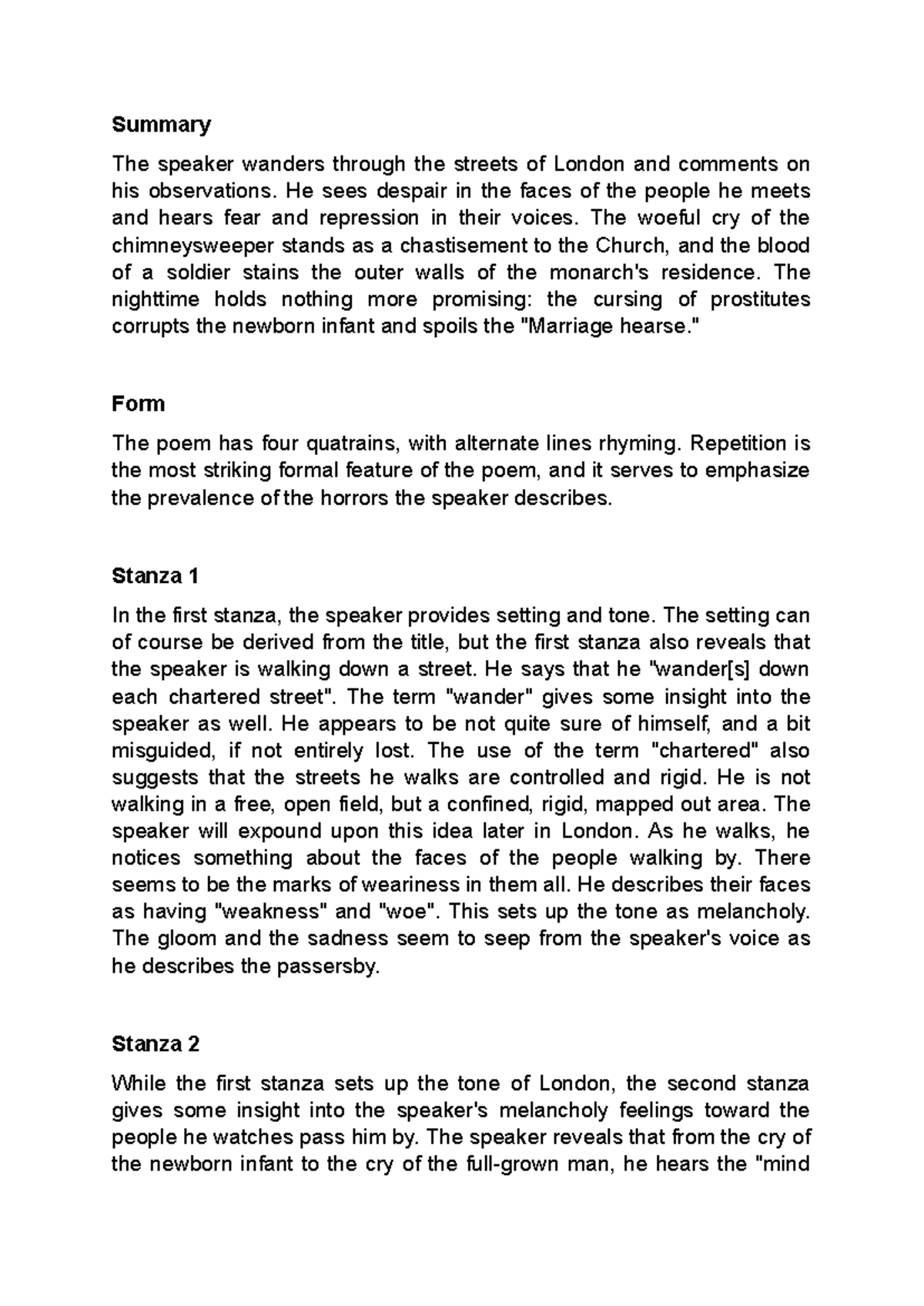 London By William Blake - Summary The speaker wanders through the ...