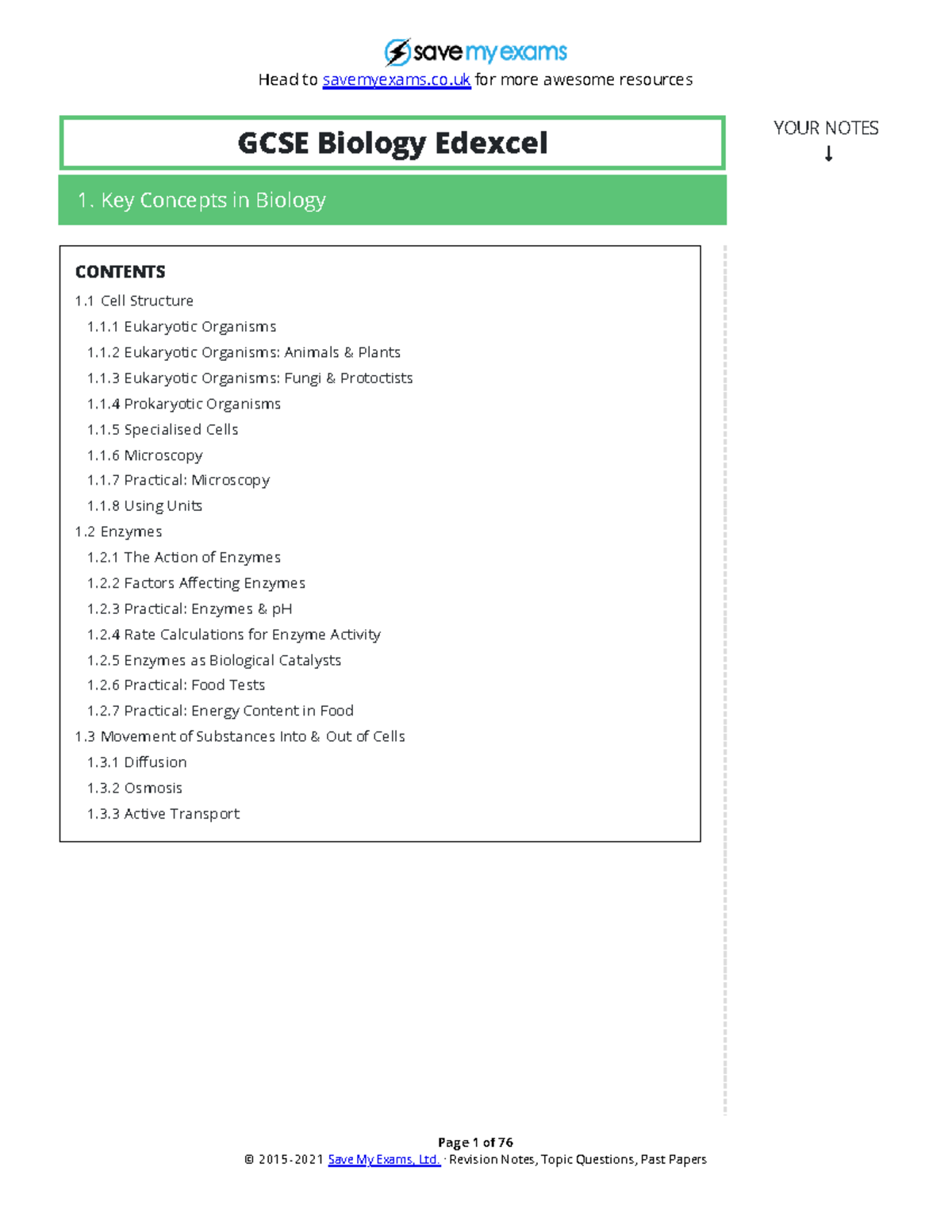 GCSE Biology Notes on Cell Structure, Enzymes & Osmosis (Edexcel) - Studocu