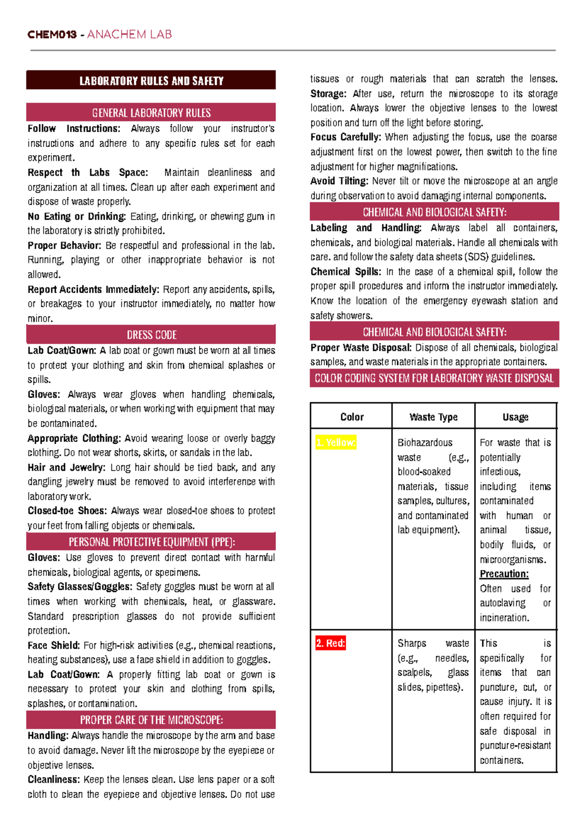 CHEM013 ANACHEM LAB Midterm: Laboratory Rules & Safety Guidelines - Studocu
