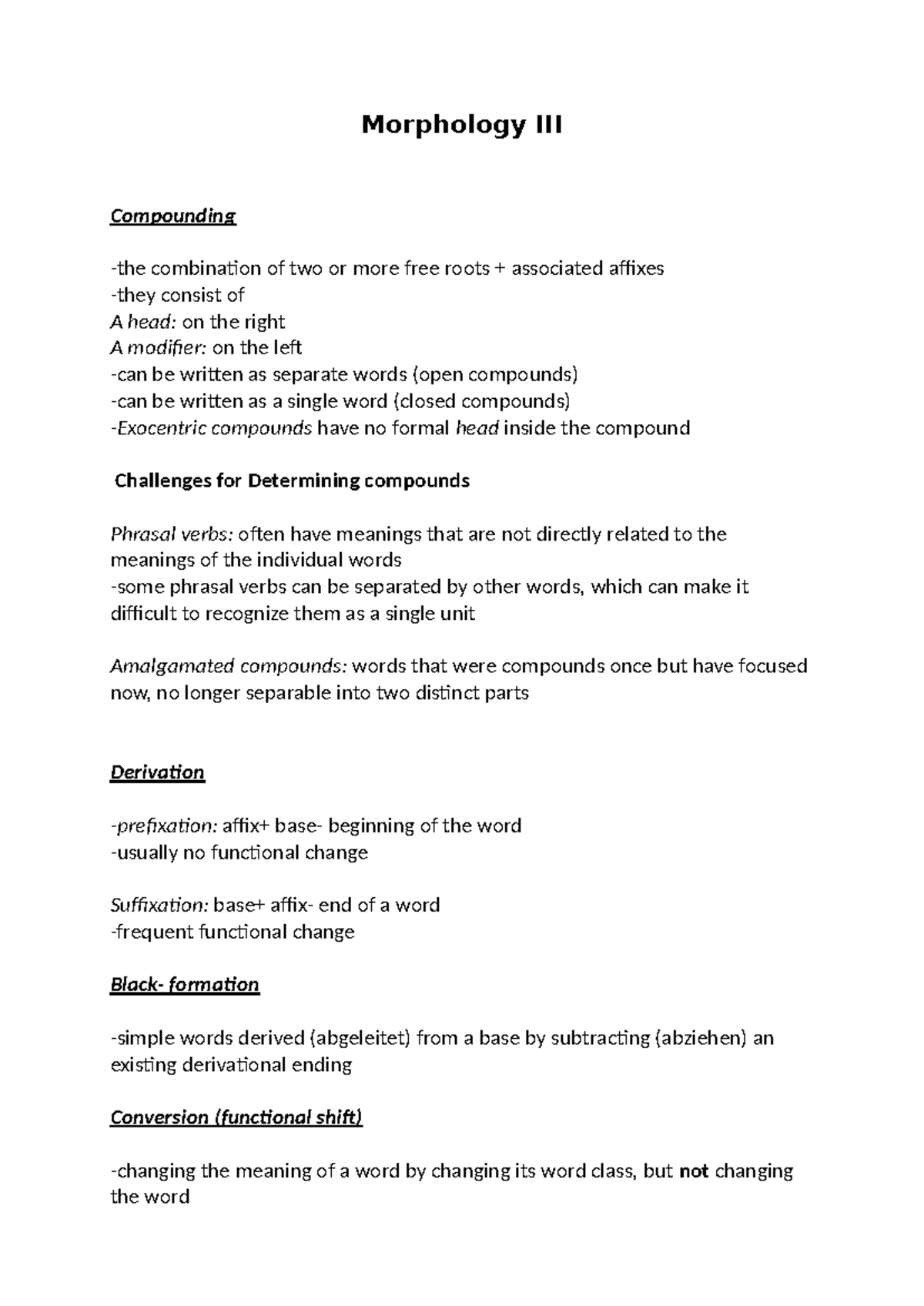 Morphology III - Compounding and Word Formation Techniques - Studocu