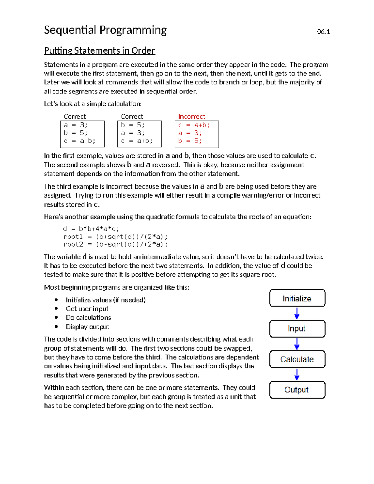 Understanding Sequential Programming 06.1: Sample Calculation Programs ...
