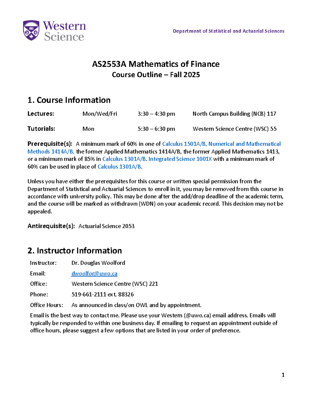 AS2553A Mathematics of Finance Course Outline - Fall 2025 - Studocu