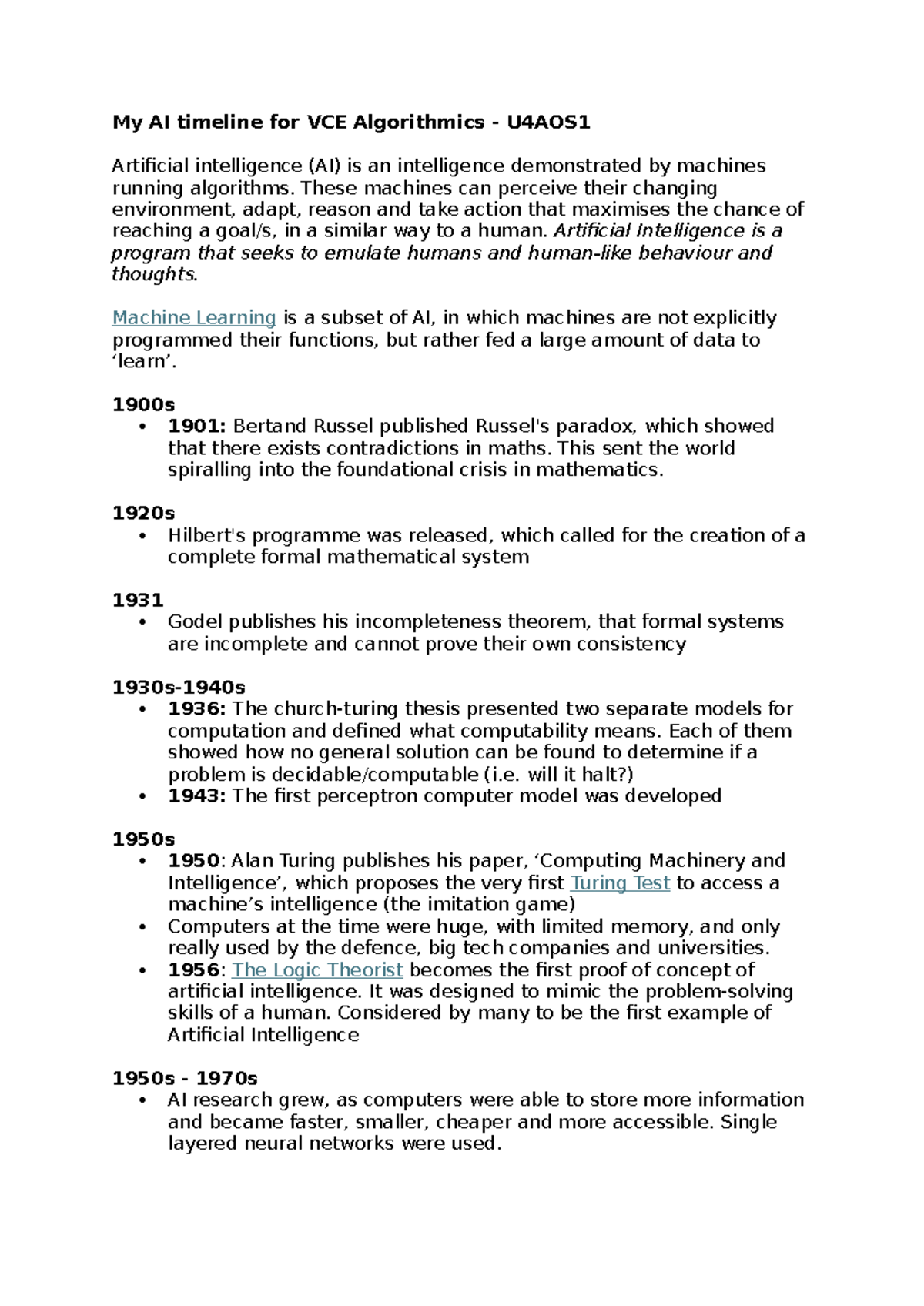 My AI timeline for VCE Algorithmics - These machines can perceive their ...