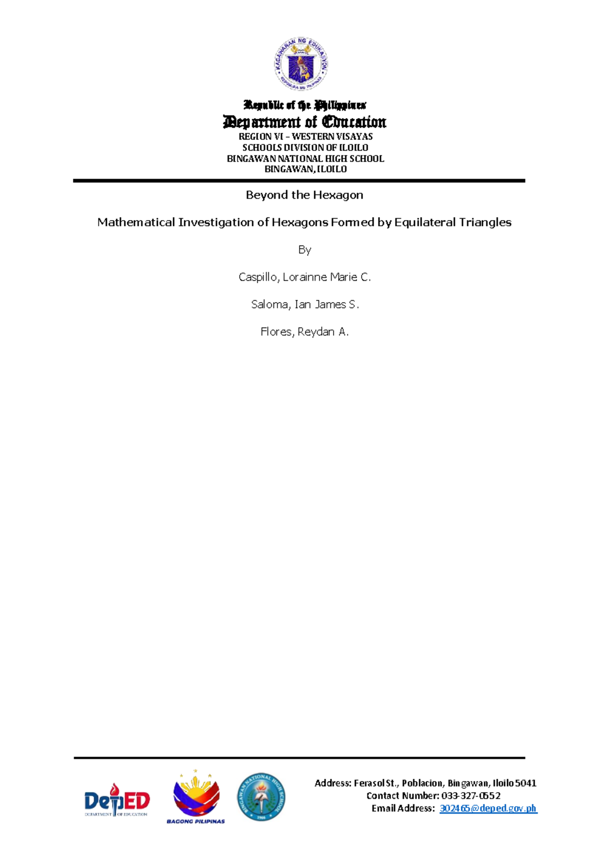 Mathematical Investigation of Hexagons from Equilateral Triangles (MATH ...