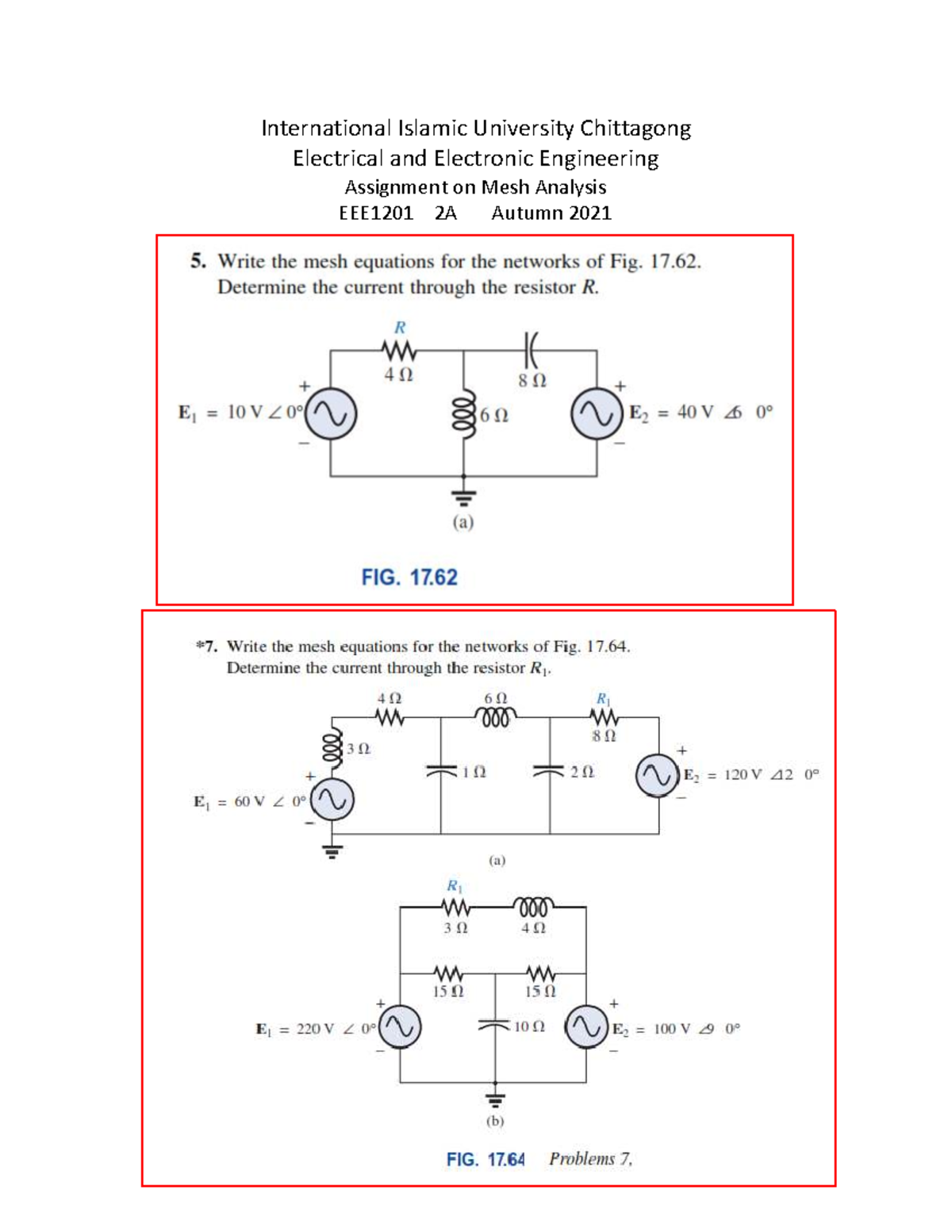Assignment on Mesh Analysis - Electric Circuit II - International ...