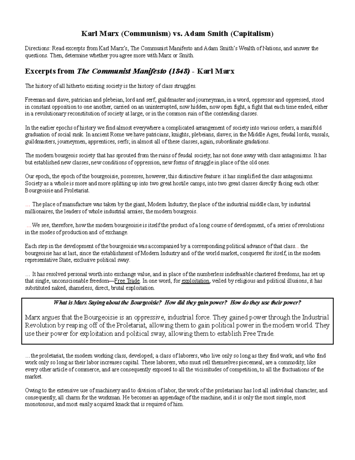 Communist Manifesto Assignment (Course Code: 08) - Analysis ...