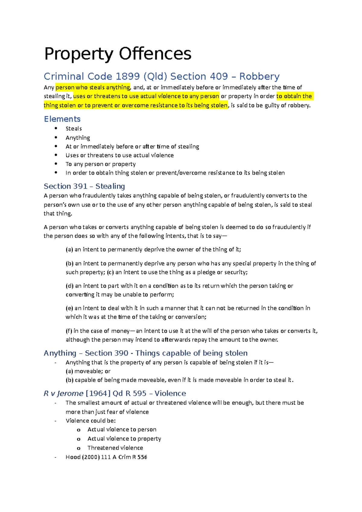 Property Offences - Lecture Notes for Criminal Law 11-12 - Studocu