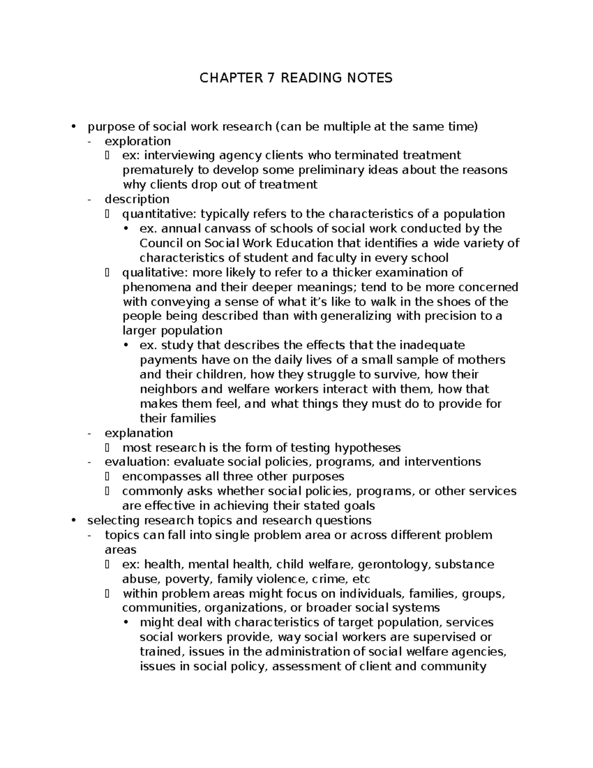Chapter 7 Reading Notes - CHAPTER 7 READING NOTES purpose of social ...