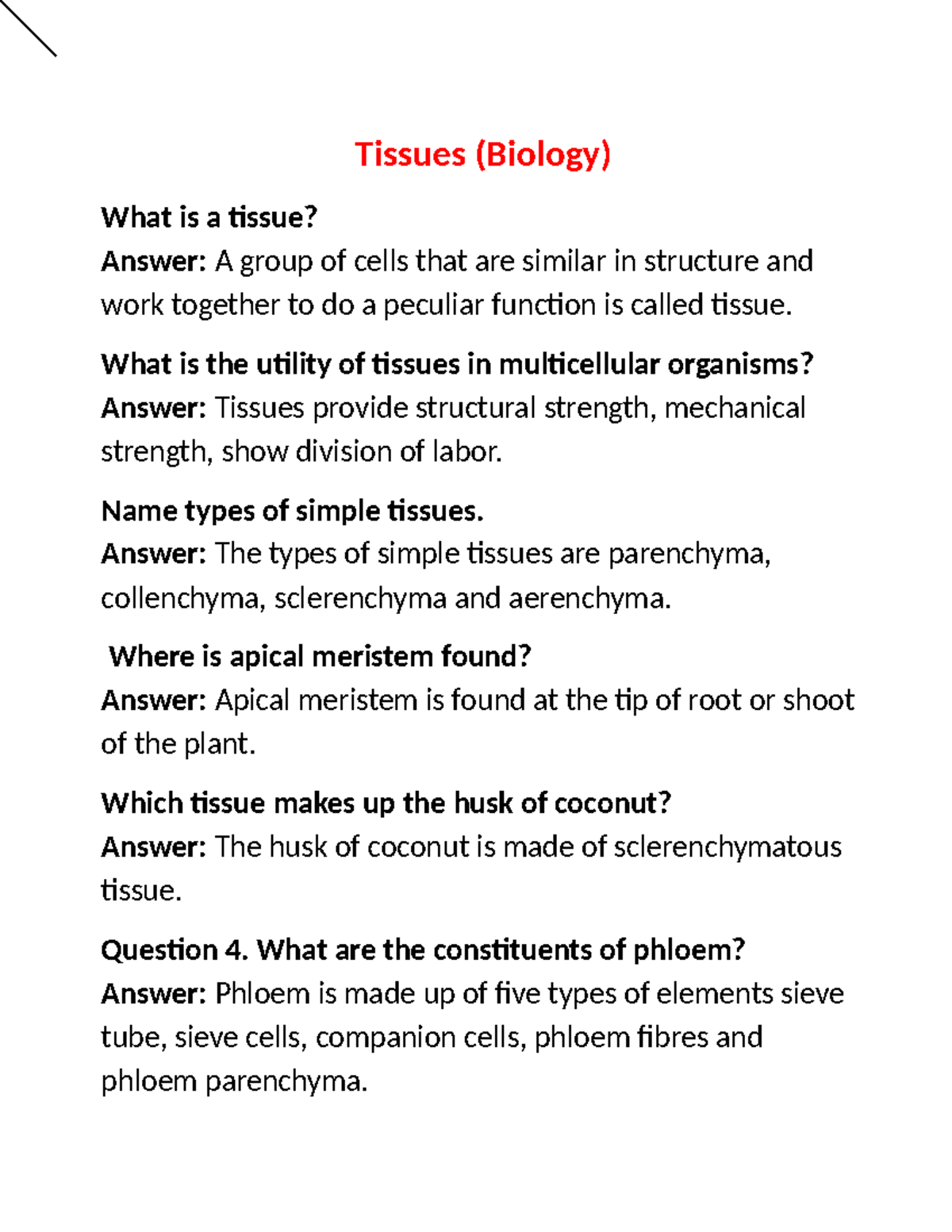 Biology Chapter Notes: Tissues Overview (08-09-2024) - Studocu