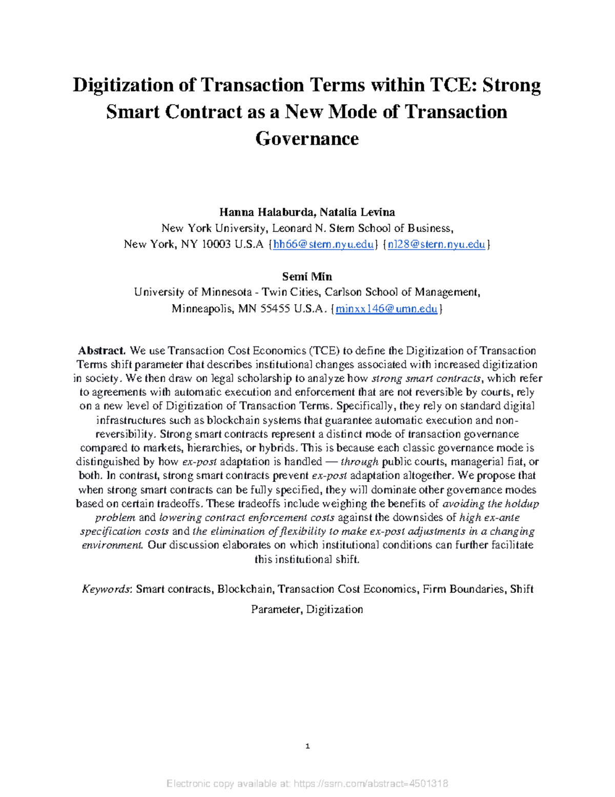 Digitization of Transaction Terms in TCE: Strong Smart Contracts as ...