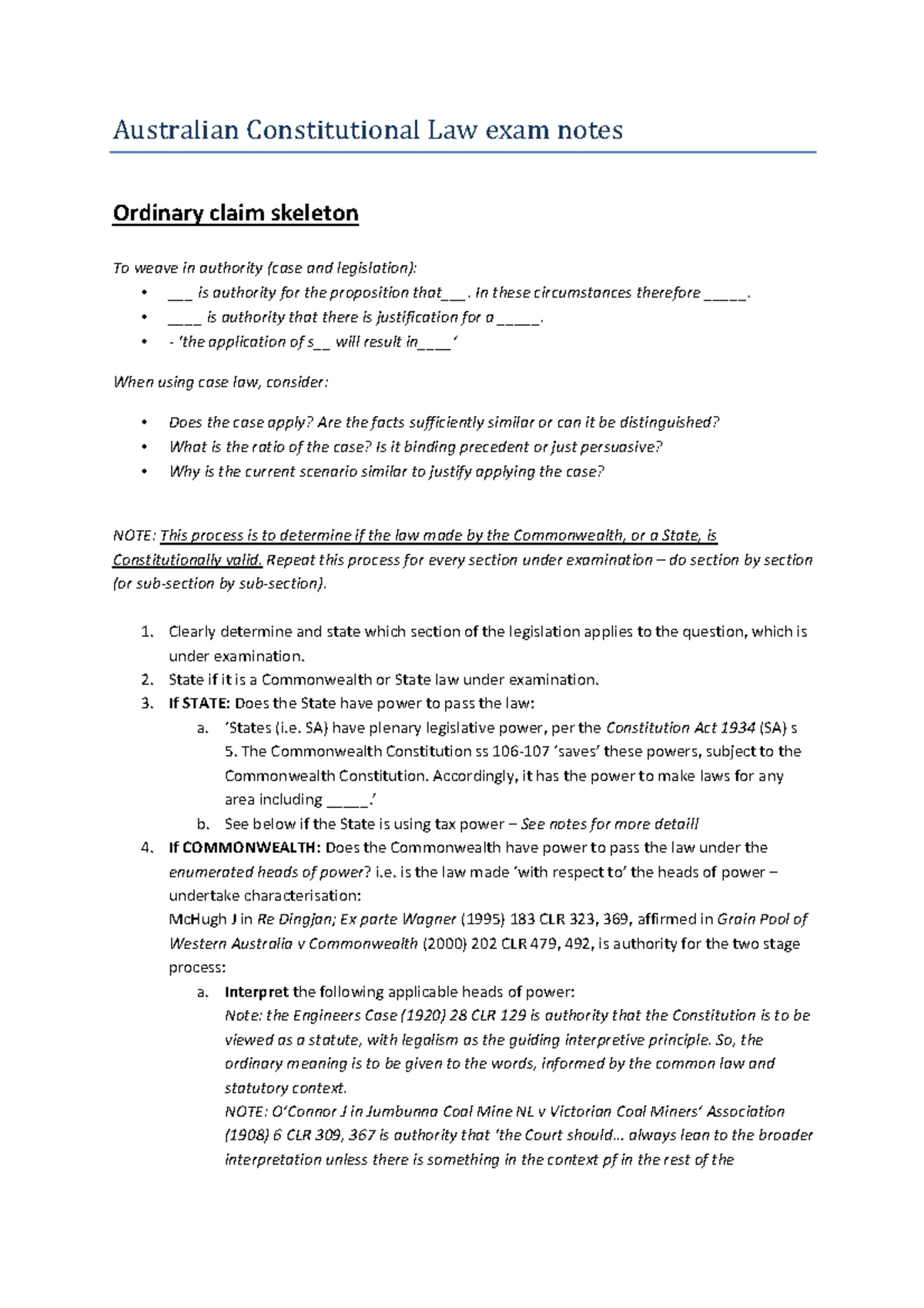 Australian Constitutional Law Notes Cheat Sheet (HD Color-Coded) - Studocu