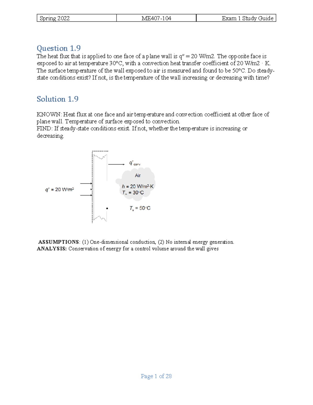 ME407 104 Exam 1 Study Guide & Solution for Heat Transfer Concepts ...