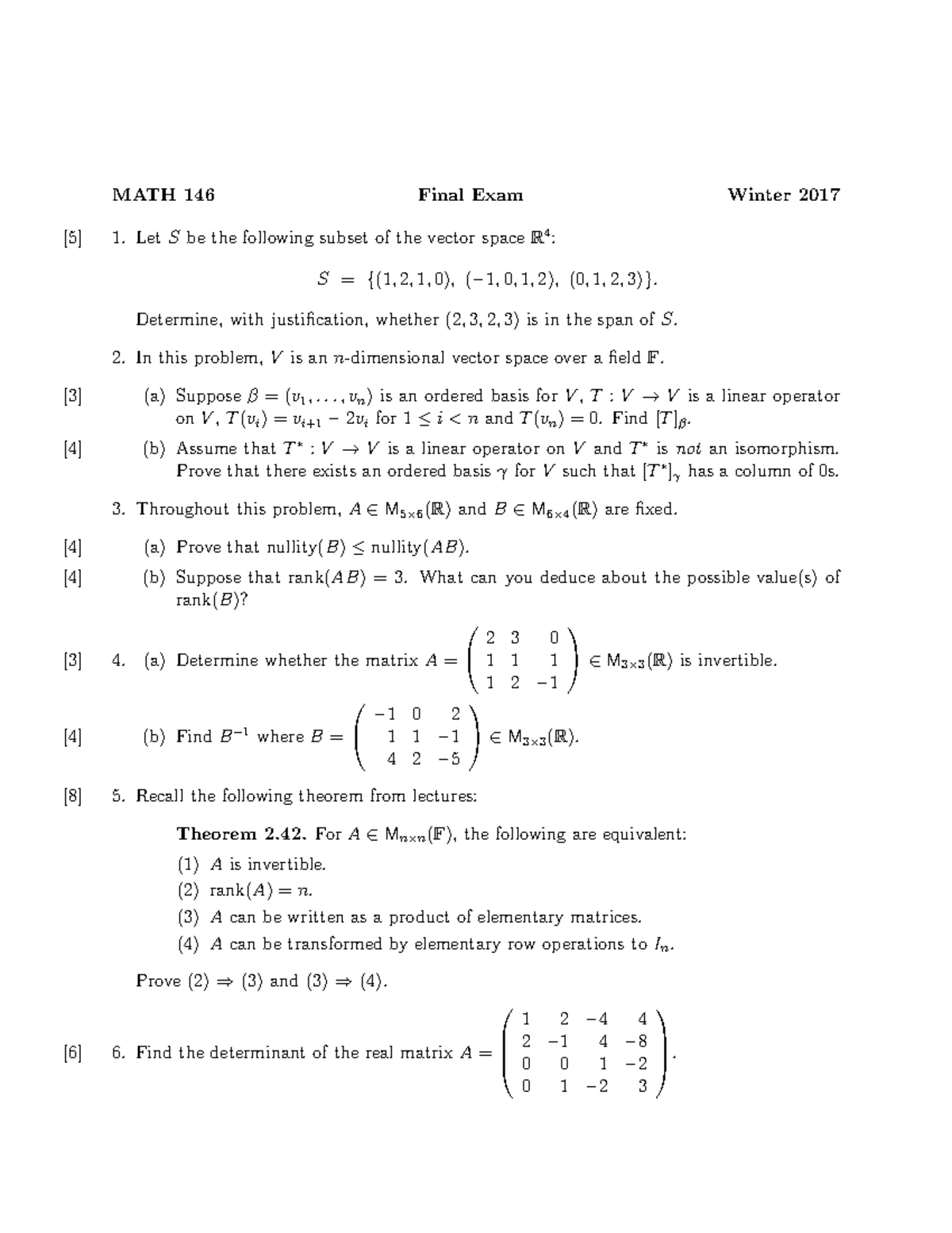 Exam 2007, questions and answers - Math 146 Instructor: LW. Marcoux ...
