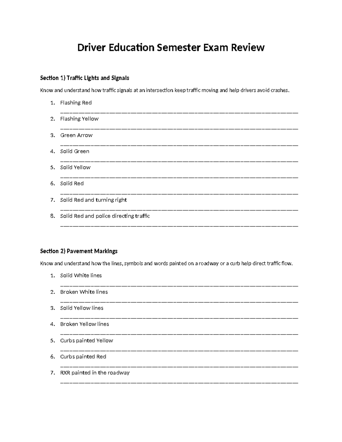 Driver Education SEM Exam Review 2023: Signals, Signs & Safety - Studocu