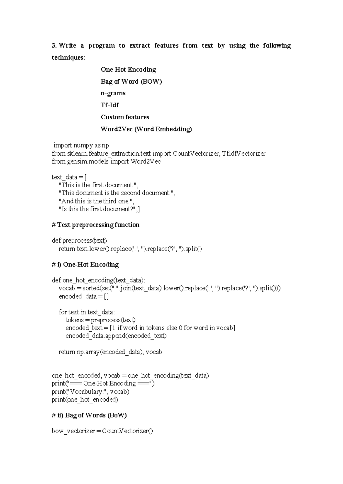Program 3 - NLP Lab: Feature Extraction Techniques in Text - Studocu