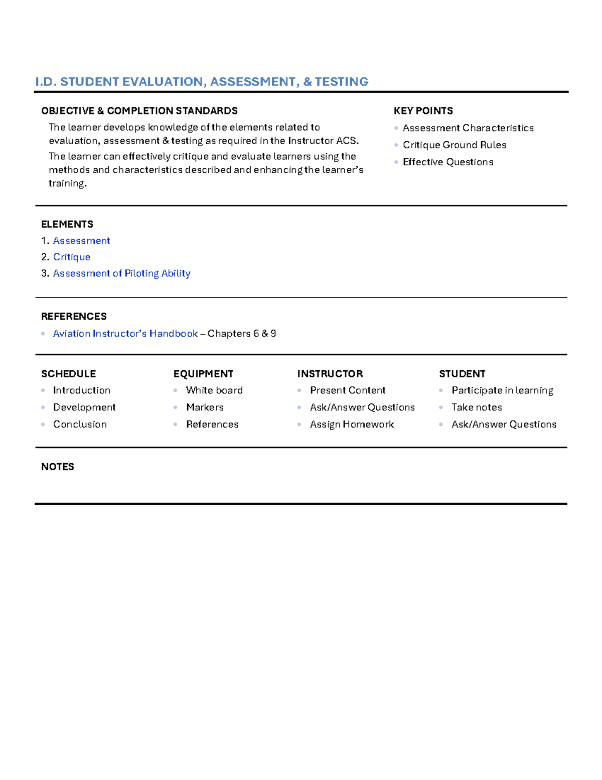 I.D. Student Evaluation & Assessment Overview - FI.I.D.K1 - Studocu