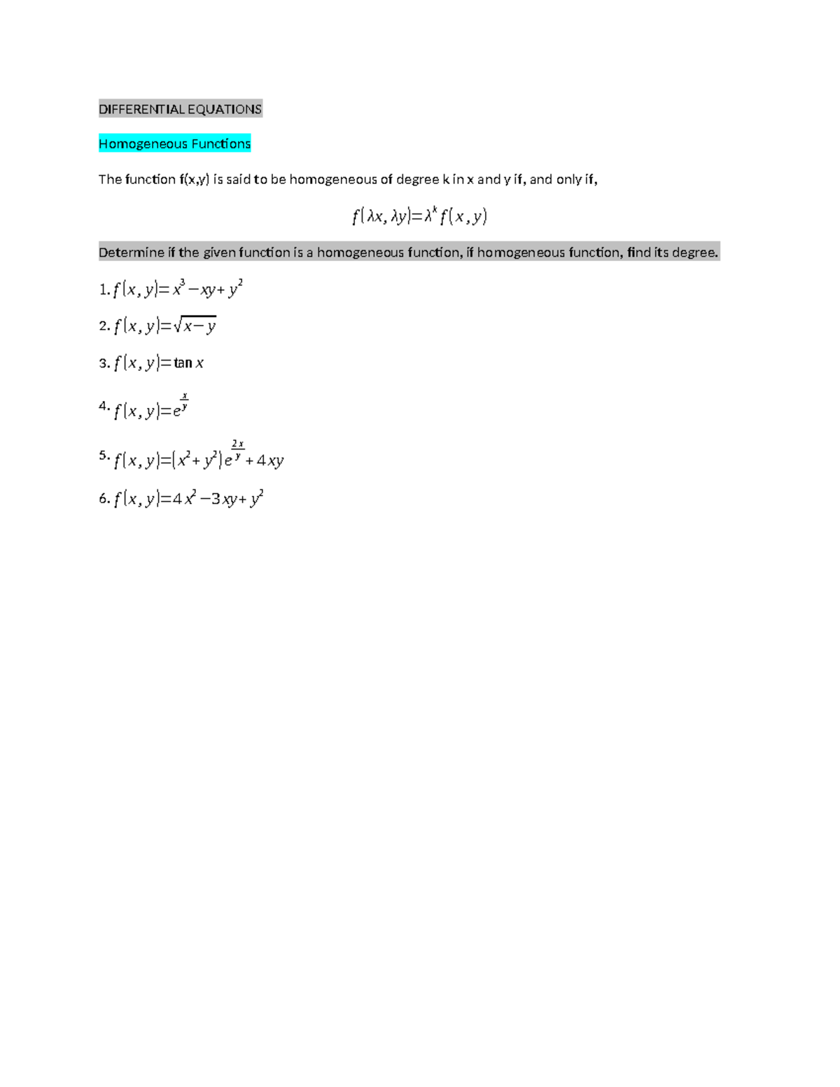 DELecture-5-Homogeneous Functions - DIFFERENTIAL EQUATIONS Homogeneous ...