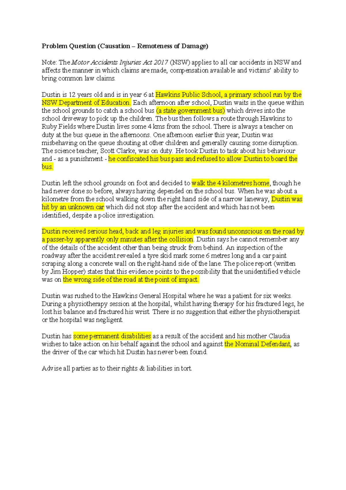 Causation & Remoteness of Damage: Legal Analysis - Problem Question ...