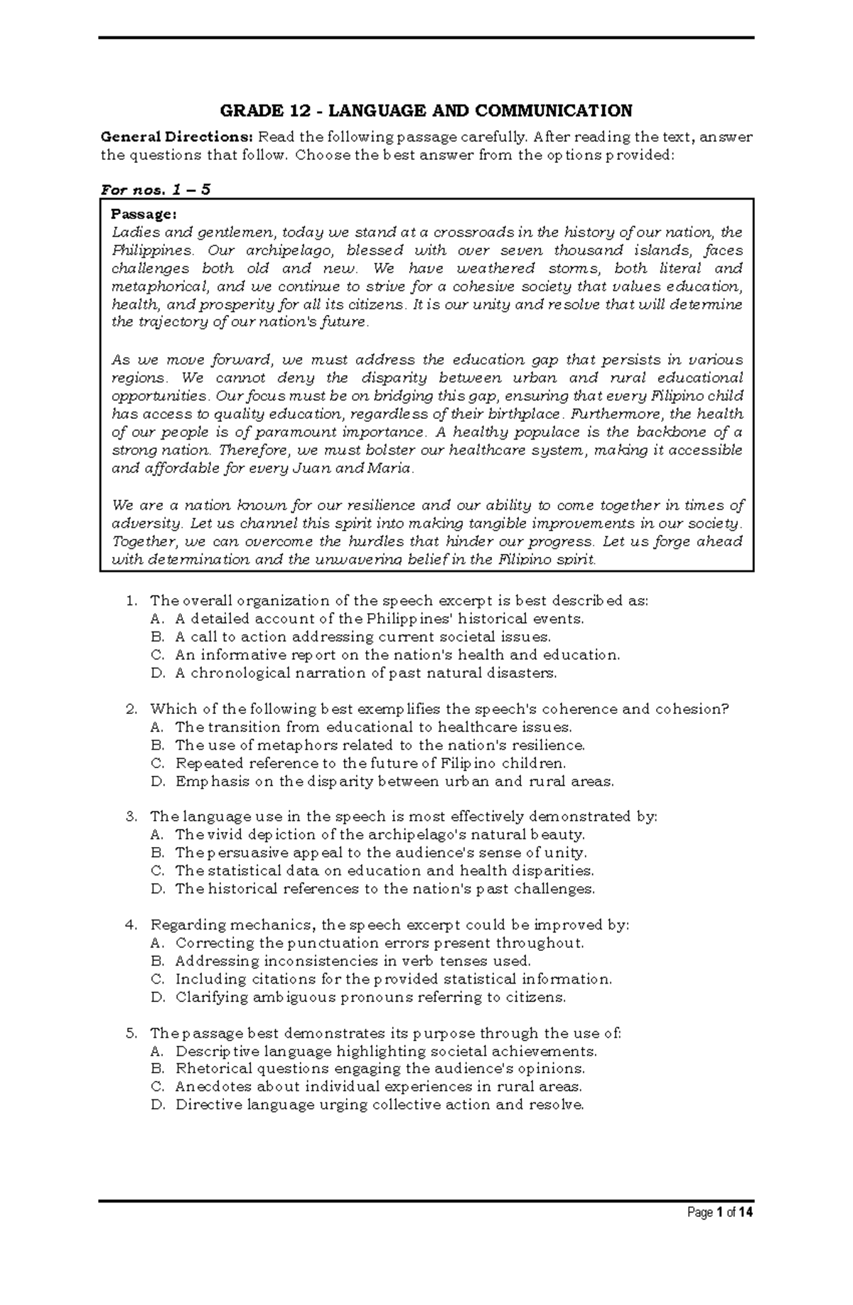 G12 - Language & Communication - GRADE 12 - LANGUAGE AND COMMUNICATION ...