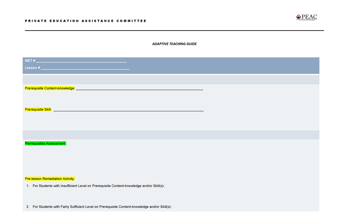 Adaptive Teaching Guide: MET Lesson Plan & Student Learning Overview ...