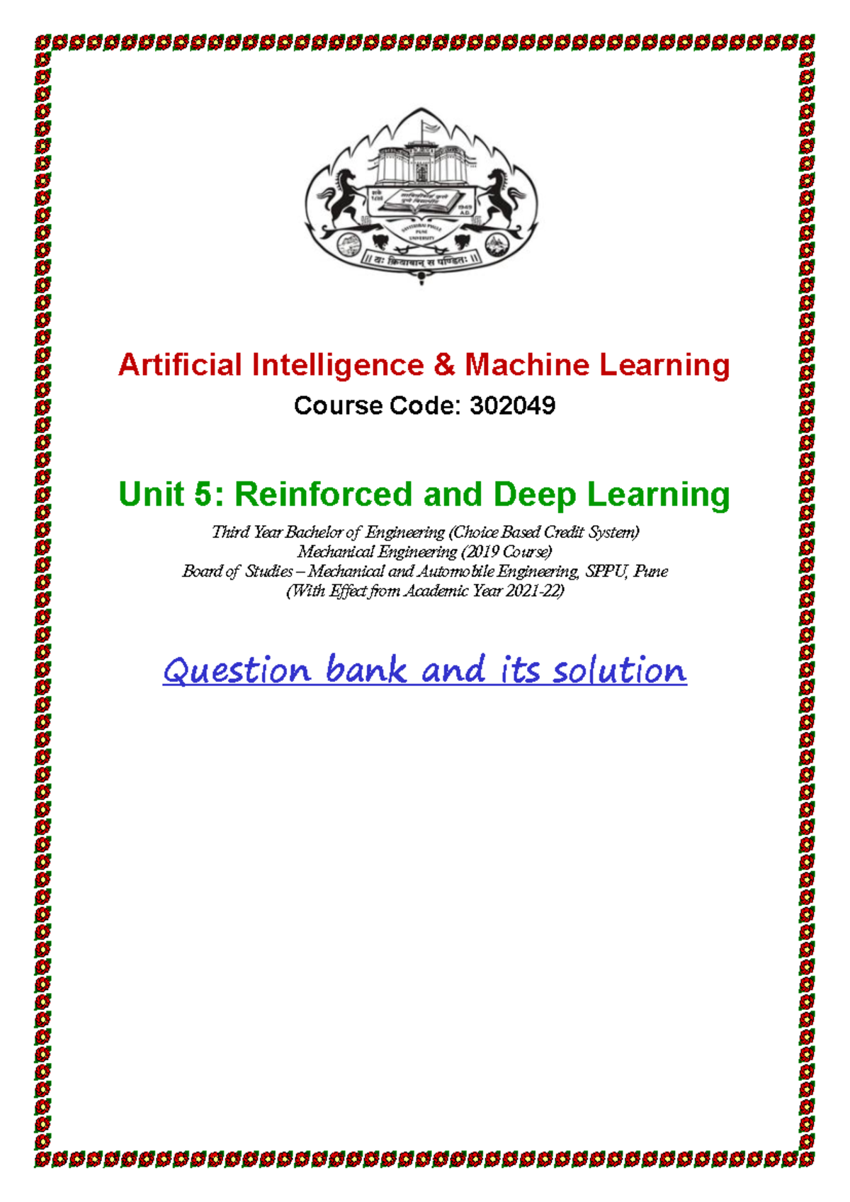 Qb-unit-5 - Artificial Intelligence & Machine Learning Course Code ...