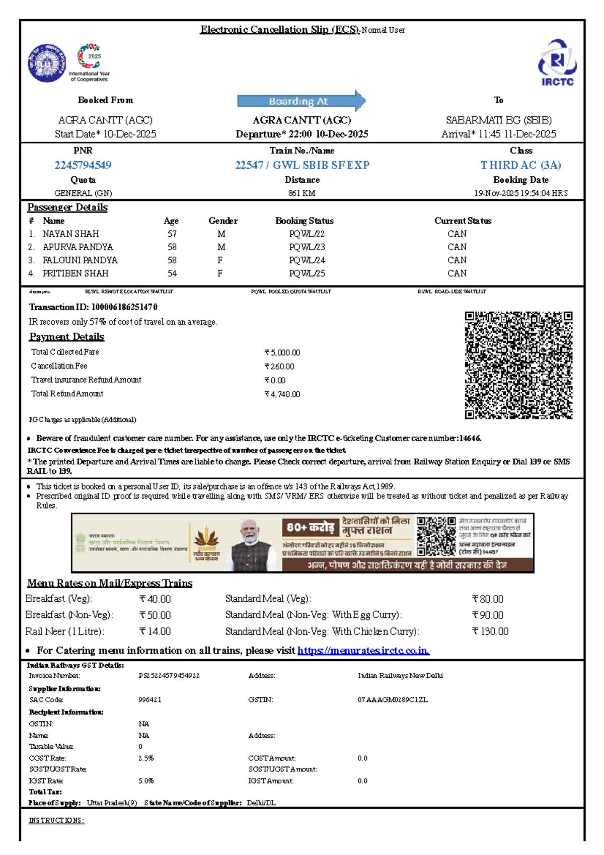 Cancellation Slip for Train 22547 GWL SBIB SF EXP (AGC) - Studocu