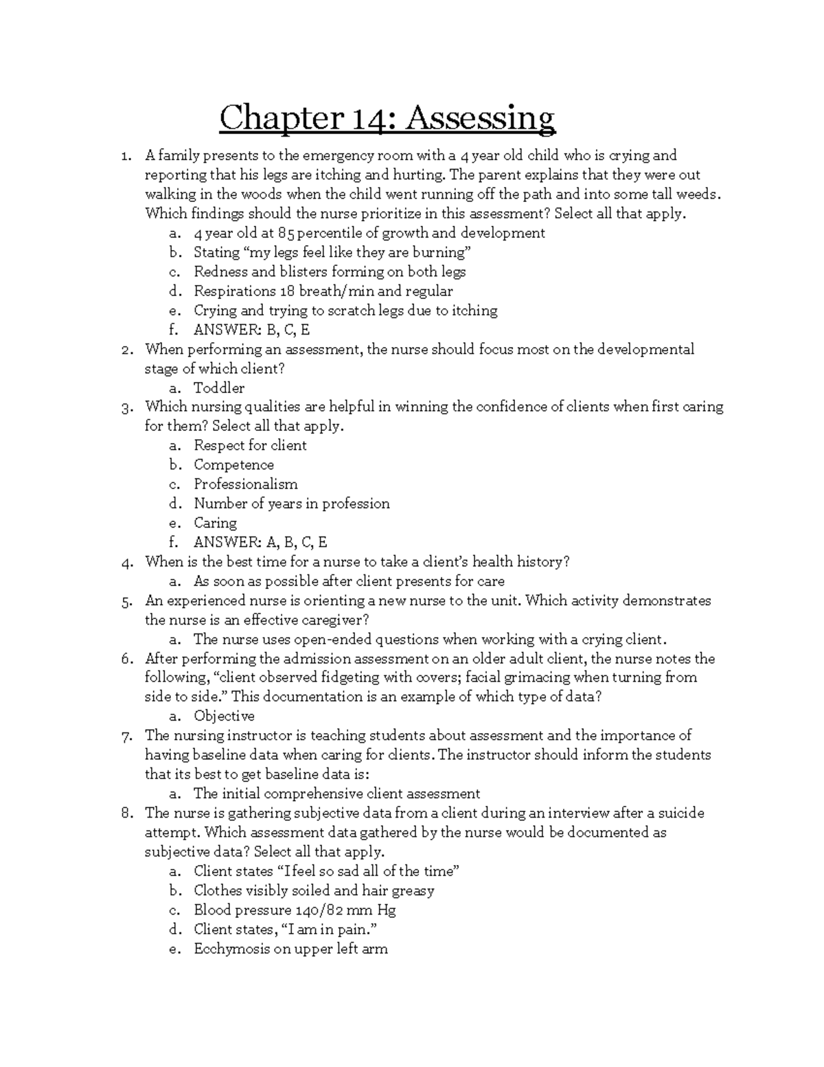 Prep U Chapter 14 Assessment Questions - Mrs. Lipsmeyer - Studocu