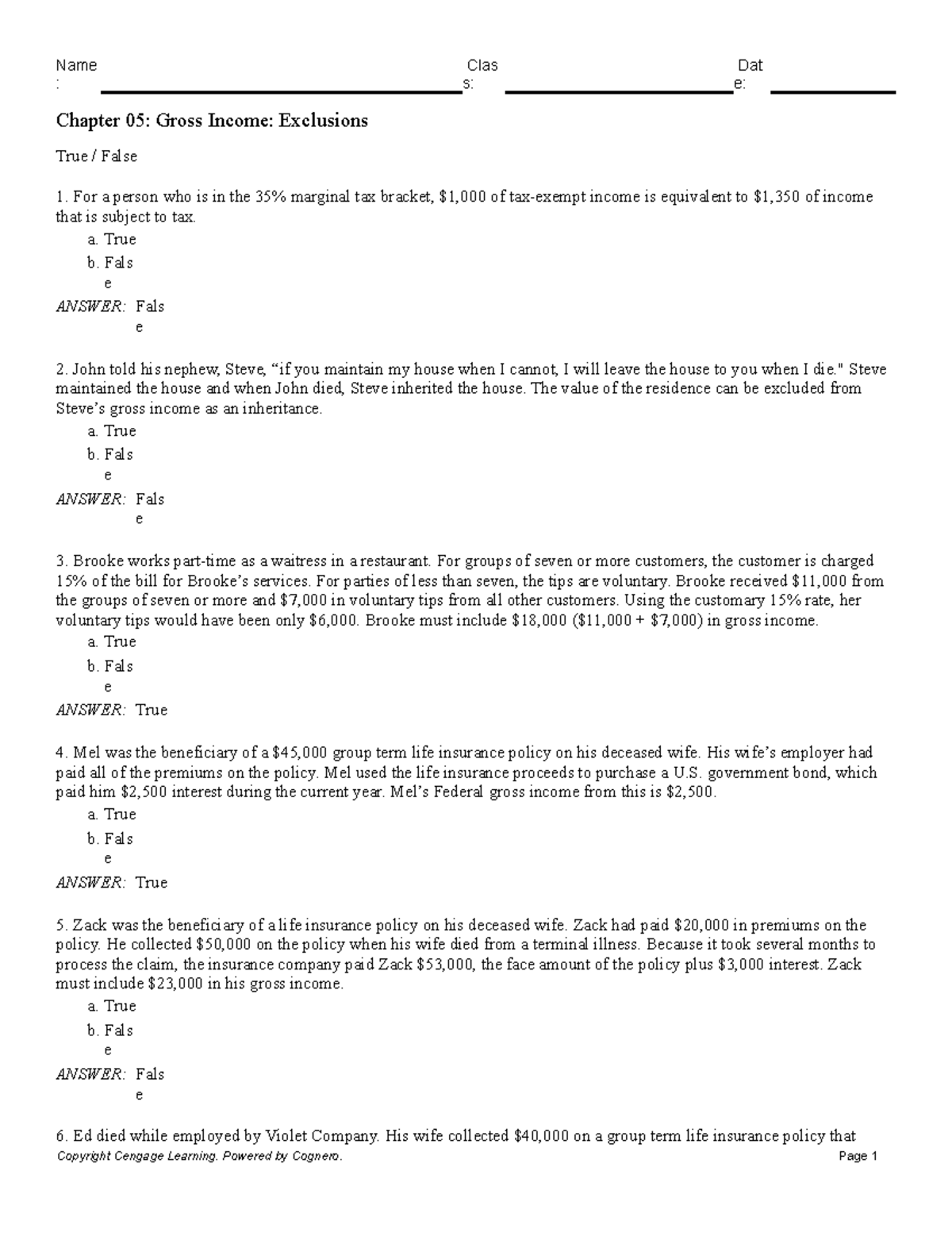 ACC 3500- Ch 5 Gross Income Exclusions - : s: e: Chapter 05: Gross 